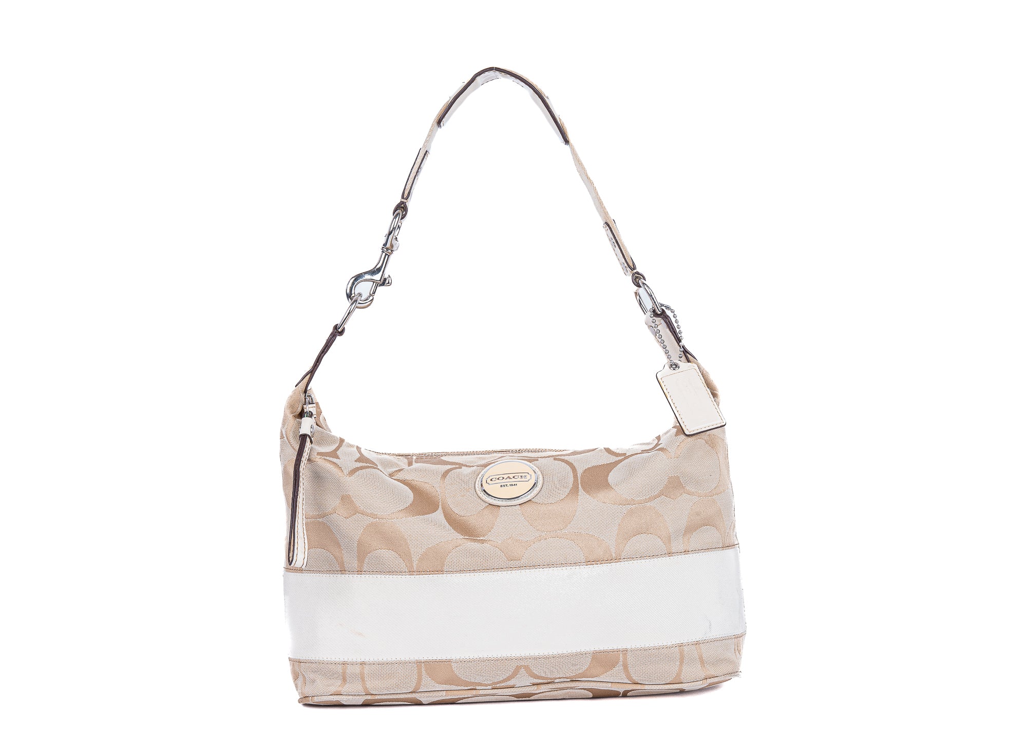 COACH F17434 KHAKI newest WHITE SIGNATURE HOBO BAG