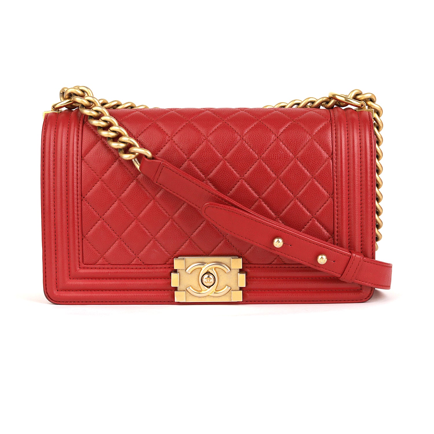 CHANEL Red Medium Lambskin Boy Flap Bag