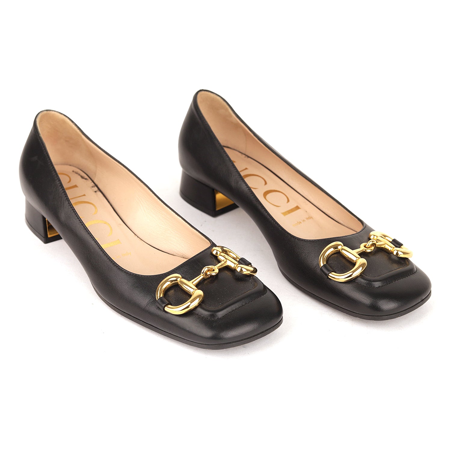 Gucci Black Leather Horsebit Block Heel Pumps EU 36.5