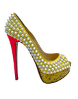 Christian Louboutin Yellow Suede Lady Peep Spikes Pumps Size EU 37