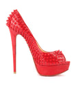 Christian Louboutin Red Patent Leather Pigalle Spikes Platform Pumps - Size EU 36