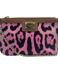 Dolce and Gabbana  Leopard Print Denim Chain Shoulder Bag