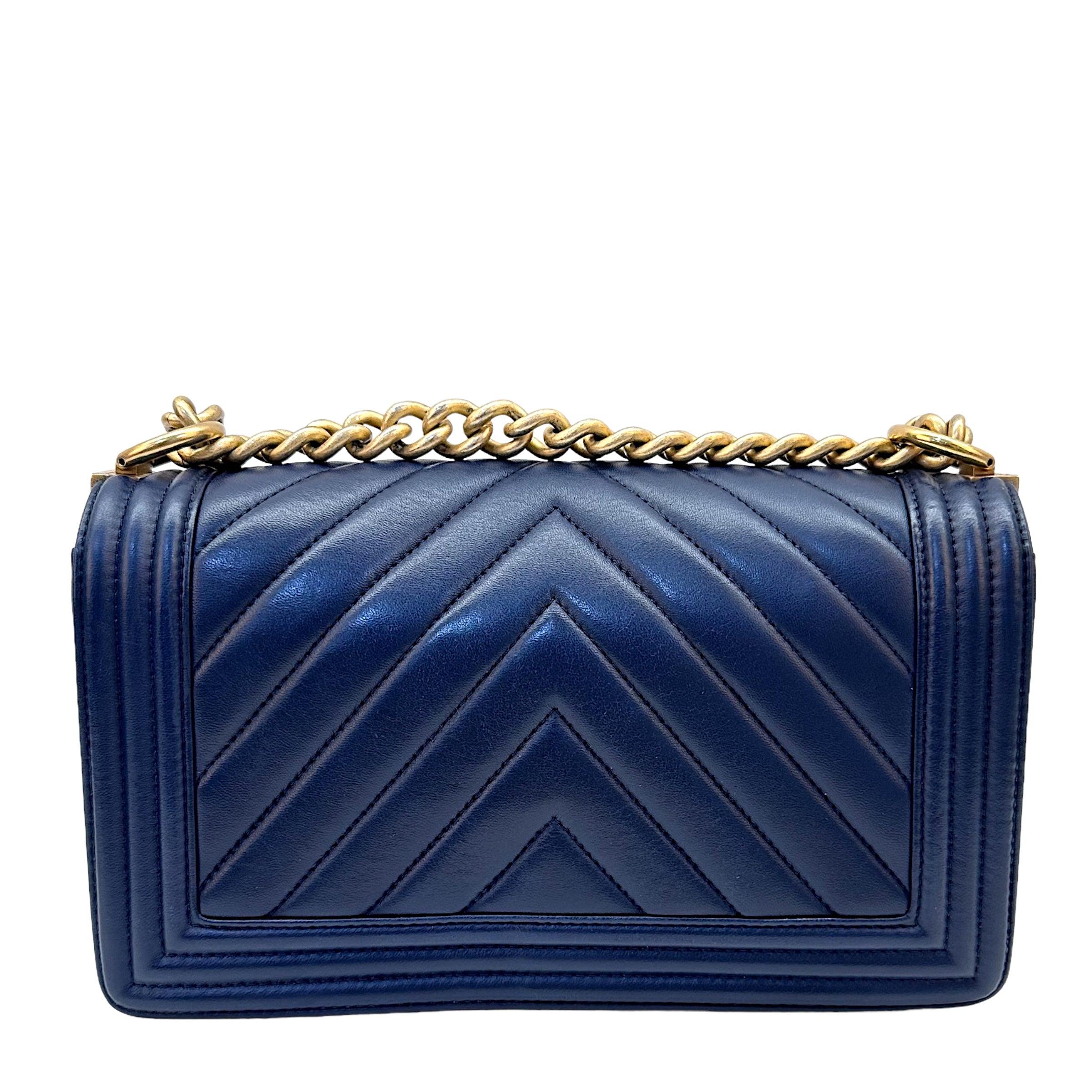 Chanel Boy Chevron Medium flap blue bag The Luxury Pop