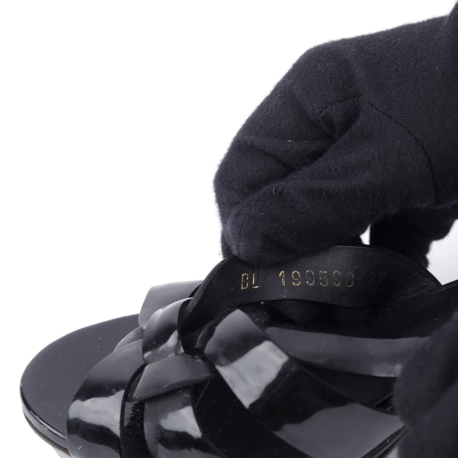 Yves Saint Laurent Black Patent Tribute Sandals - Size EU 37