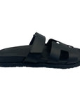 Hermes Noir Leather Chypre Sandals - Size EU 40