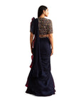 Ridhi Mehra Navy Blue Chiffon  Organza Draped Saree Set