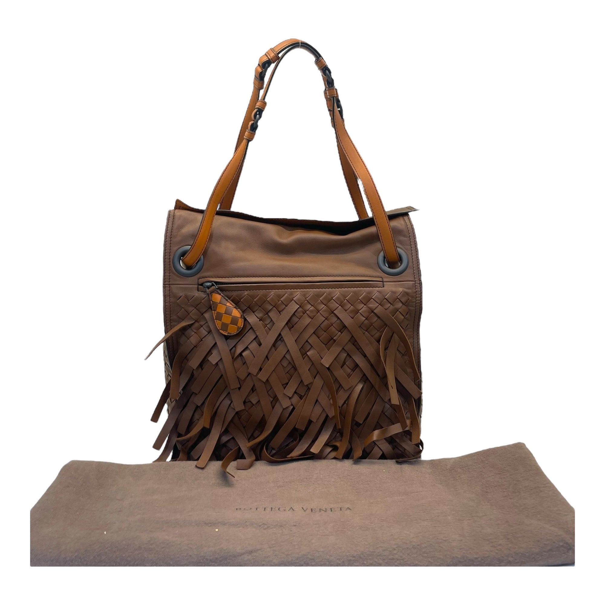 Bottega Veneta Brown Intrecciato Palio Fringe Tote Bag