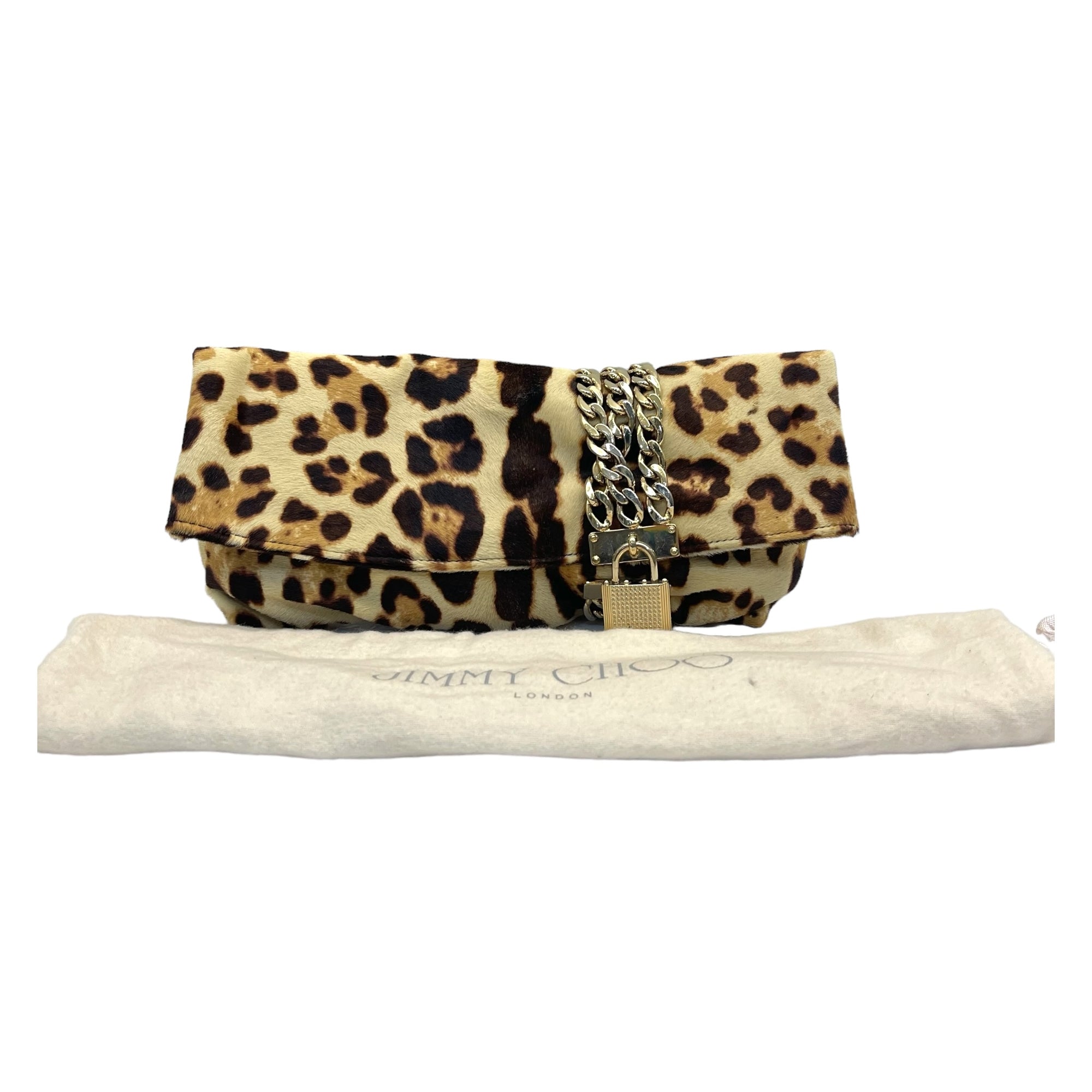 Jimmy Choo Leopard Print Calf Hair Sandra Clutch