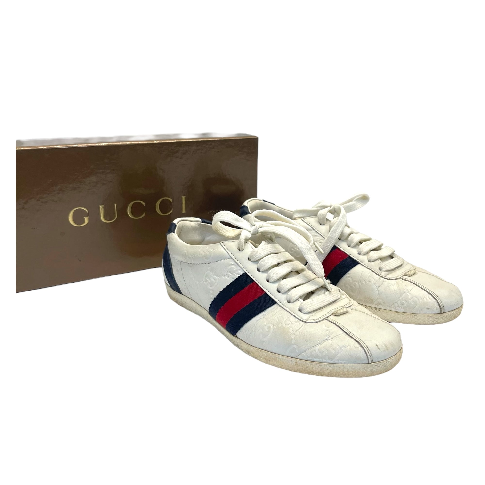 Gucci White Leather Web Detail Ace Low Top Sneakers Size EU 35