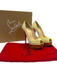 Christian Louboutin Yellow Suede Lady Peep Spikes Pumps Size EU 37