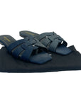 Saint Laurent Blue Denim Tribute Slide Sandals Size EU 38.5