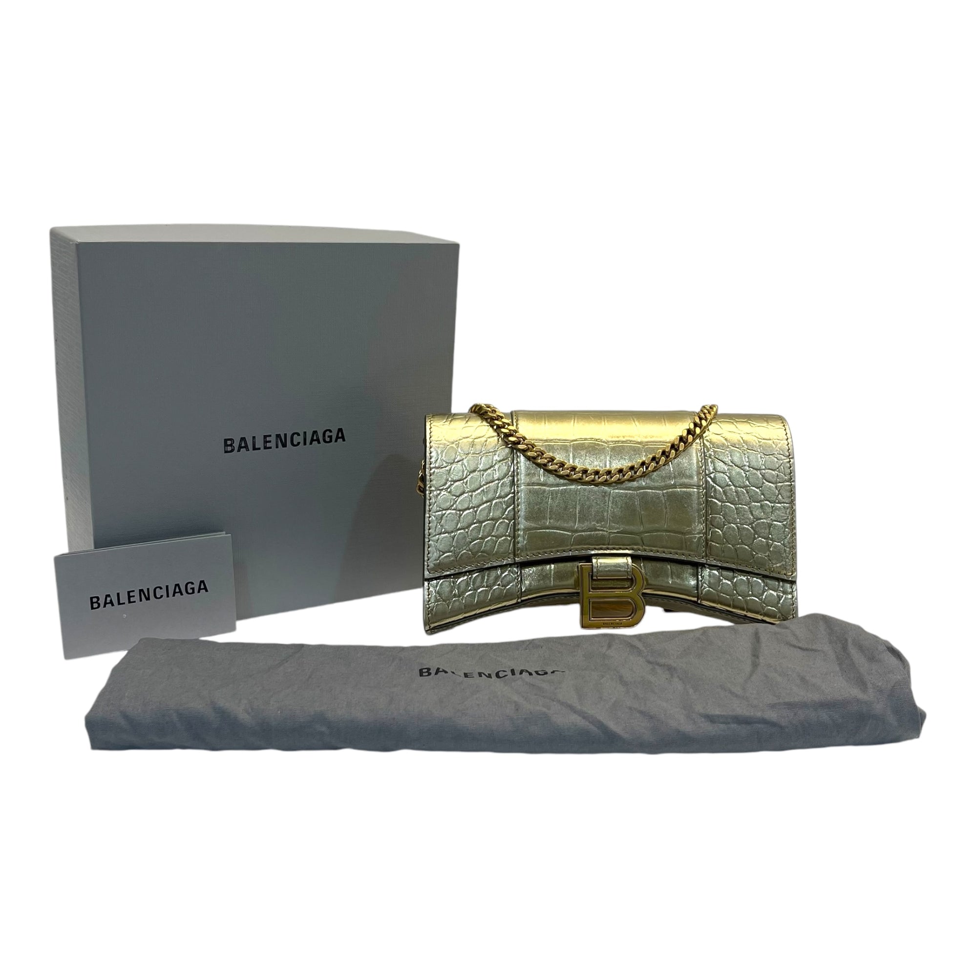 Balenciaga Hourglass Wallet On Chain in Gold