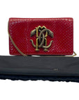 Roberto Cavalli Red Leather RC Monogram Flap Chain Bag