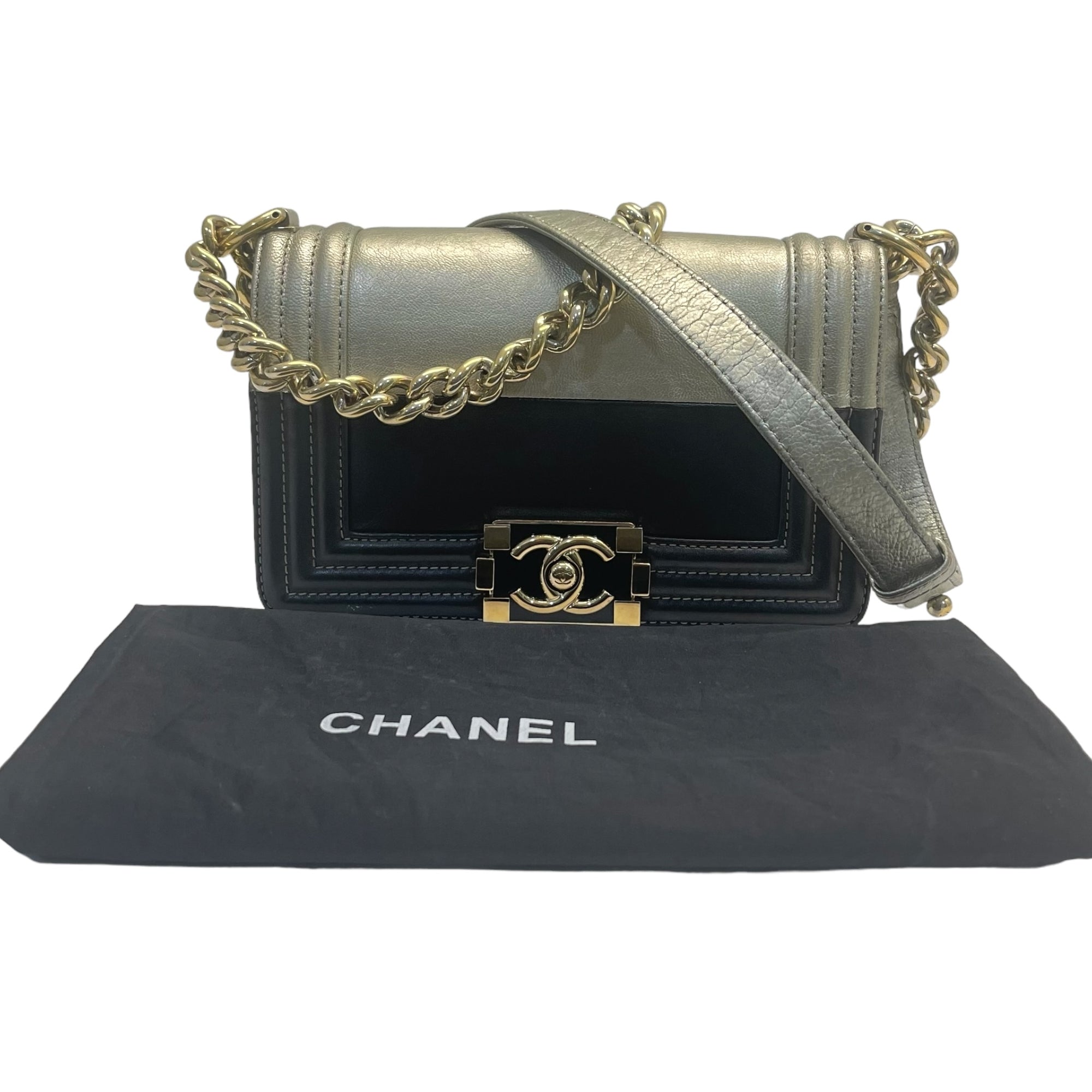 Chanel Bicolor Leather Small Boy Bag