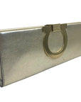 Salvatore Ferragamo Metallic Beige Leather Musa Gancini Clutch