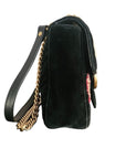 Gucci Black Velvet Embroidered Medium GG Marmont Shoulder Bag