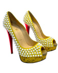 Christian Louboutin Yellow Suede Lady Peep Spikes Pumps Size EU 37