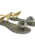 Chanel Grey Glitter Jelly Camellia Flat Sandals Size EU 36