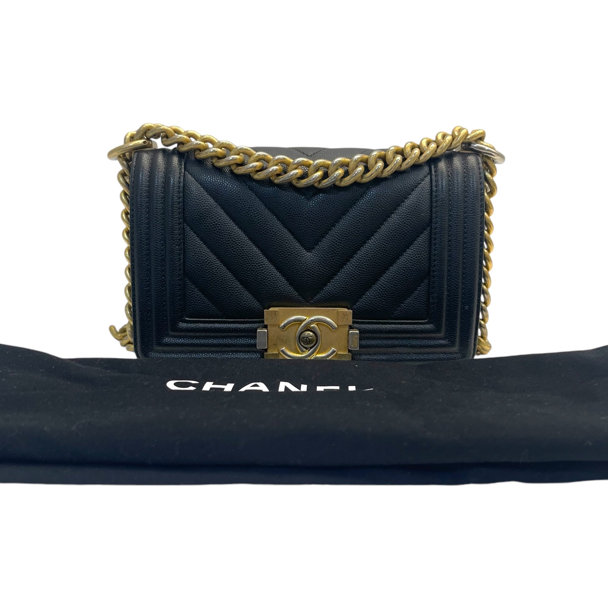 Chanel Boy Bag Small in Chevron Quilted Calfskin Black