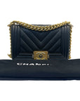 Chanel Boy Bag Small in Chevron Quilted Calfskin Black