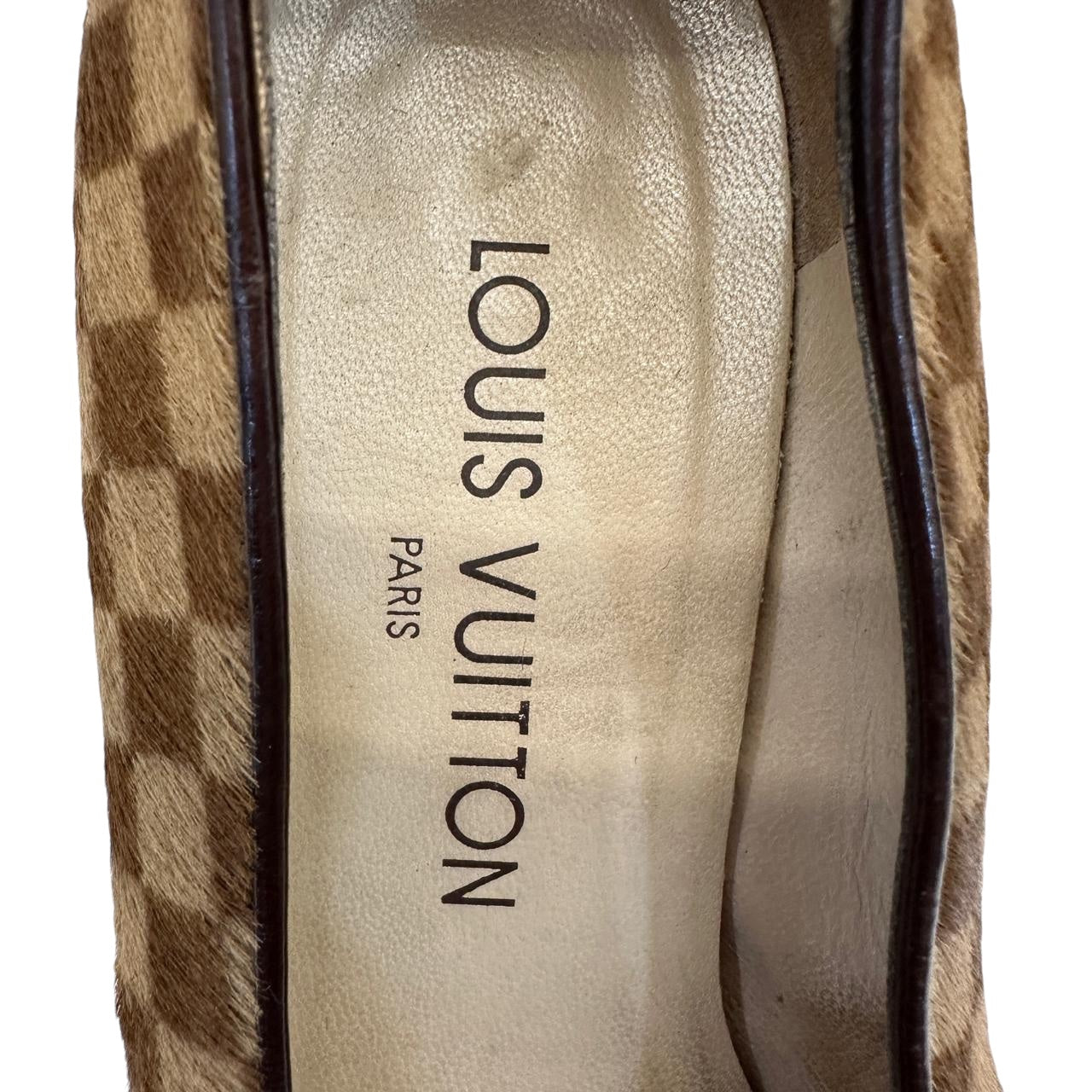 Louis Vuitton Damier Pony Hair Square Toe Pumps