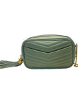 Yves Saint Laurent Light Sage Chevron Black Leather Monogram Chain Shoulder Bag