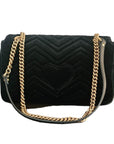 Gucci Black Velvet Embroidered Medium GG Marmont Shoulder Bag