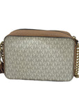 Michael Kors Beige/Tan Signature Star Cut-Out Coated Canvas and Leather Jet Set Crossbody Bag