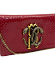 Roberto Cavalli Red Leather RC Monogram Flap Chain Bag