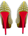 Christian Louboutin Yellow Suede Lady Peep Spikes Pumps Size EU 37