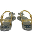 Chanel Grey Glitter Jelly Camellia Flat Sandals Size EU 36