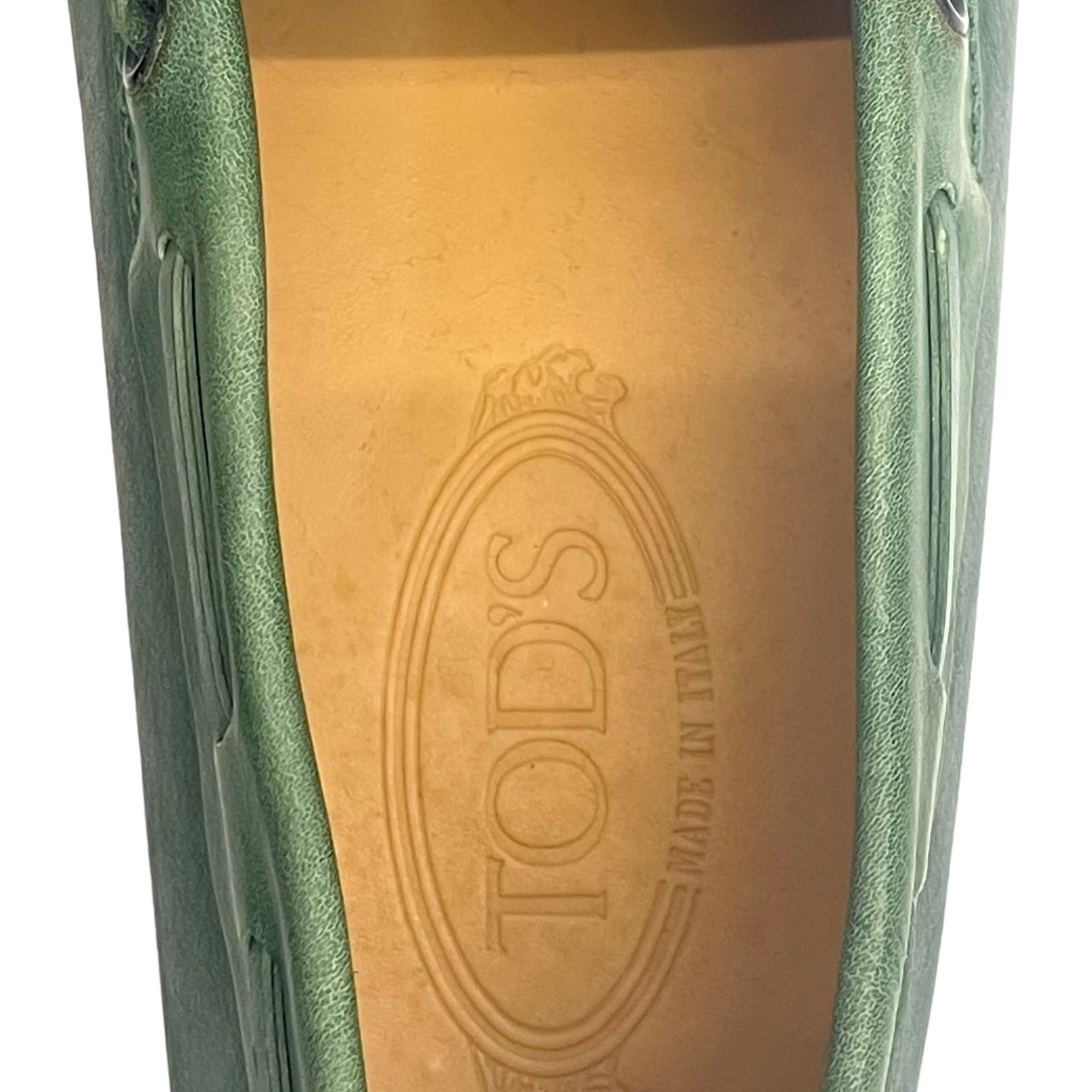 Tod&#39;s Green Leather Gommino Slip On Loafers Size EU 40