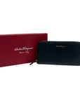 Salvatore Ferragamo Black Leather Zip Around Wallet