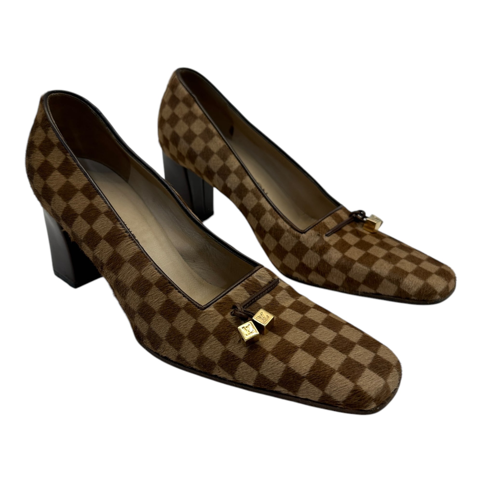 Louis Vuitton Damier Pony Hair Square Toe Pumps