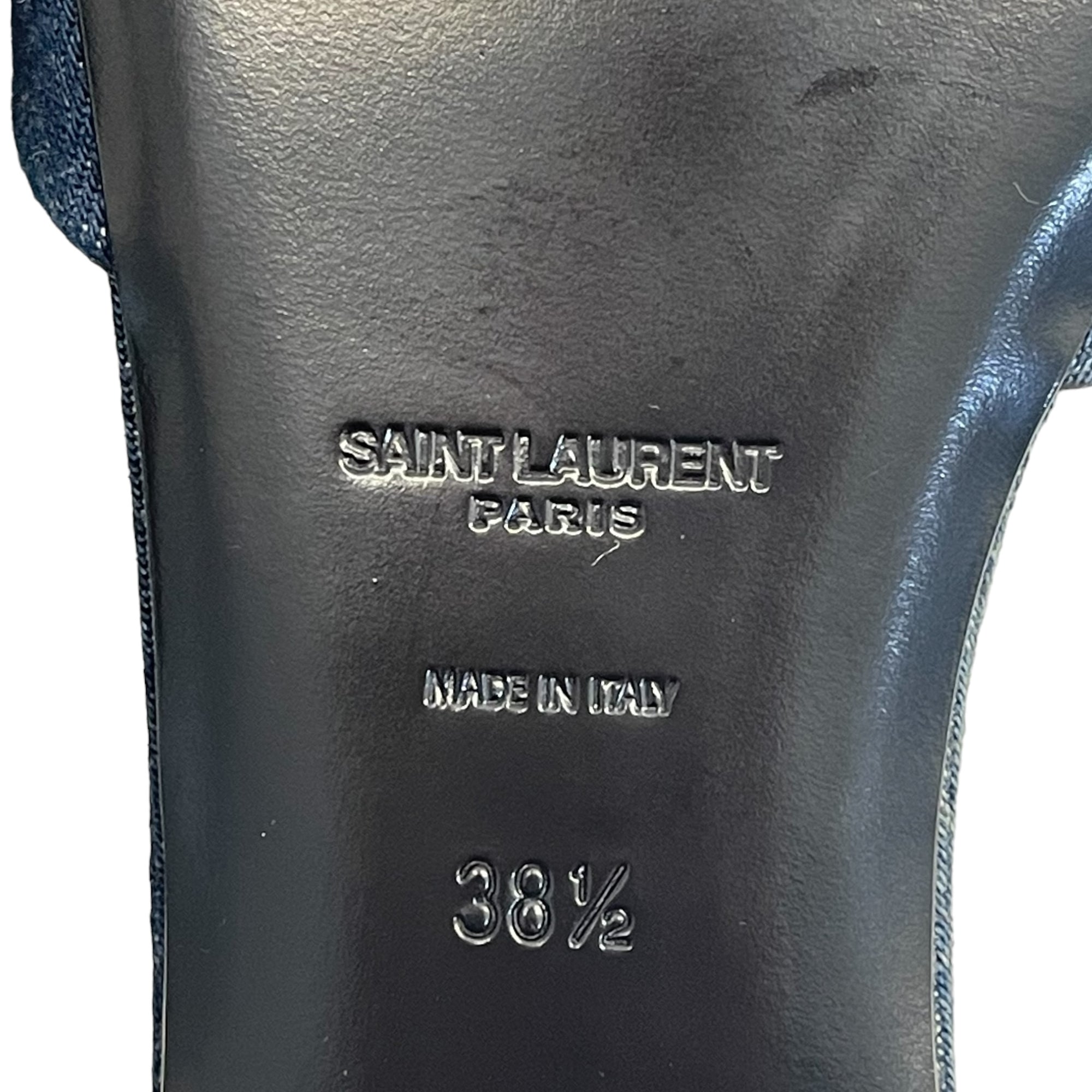 Saint Laurent Blue Denim Tribute Slide Sandals Size EU 38.5