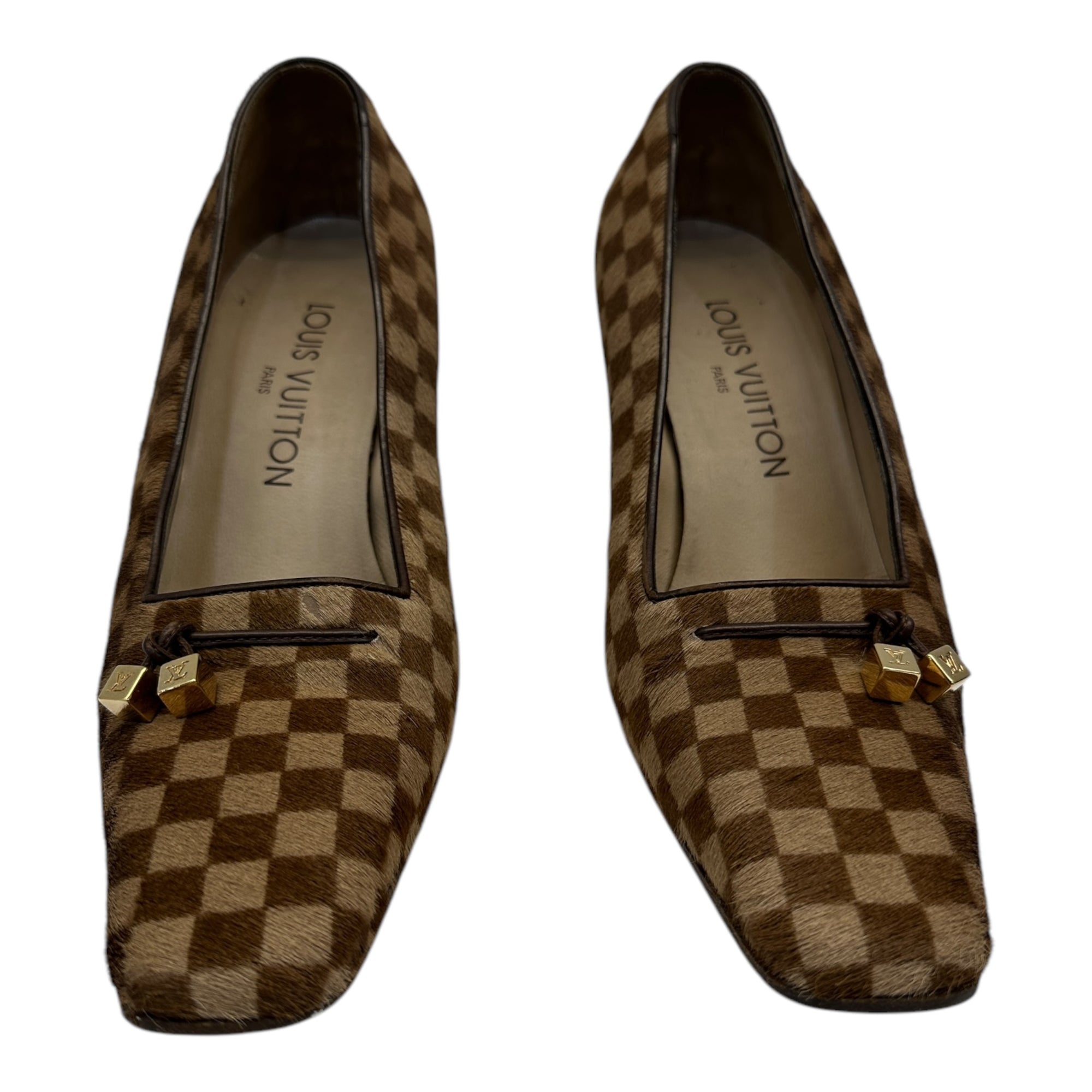 Louis Vuitton Damier Pony Hair Square Toe Pumps