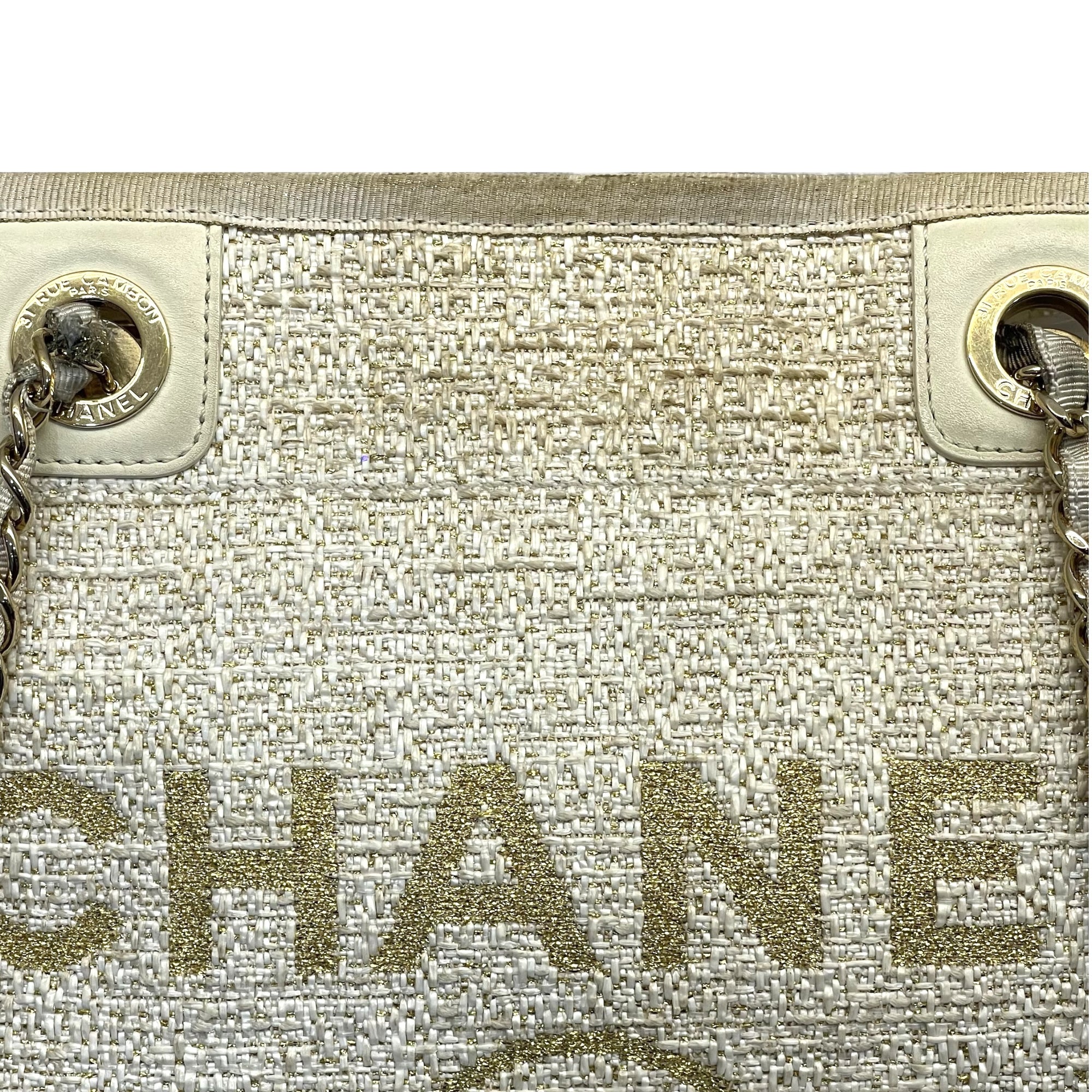 Chanel Deauville Beige Tweed Shopper Tote Bag