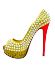 Christian Louboutin Yellow Suede Lady Peep Spikes Pumps Size EU 37