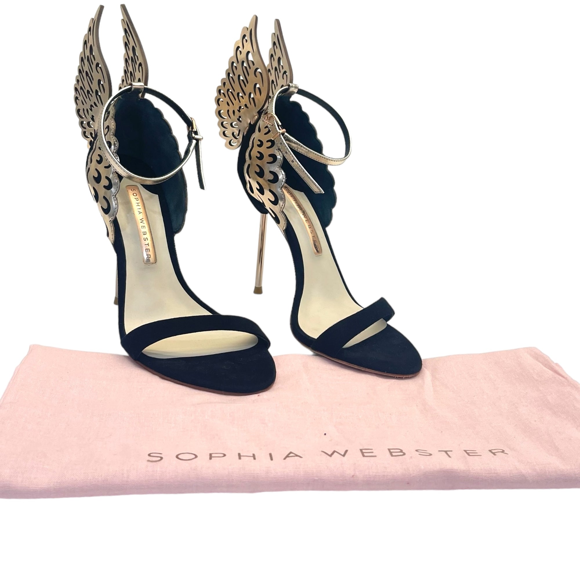 Sophia Webster Evangeline Angel Wing Sandals, Black/Rose Gold Size 38 EU