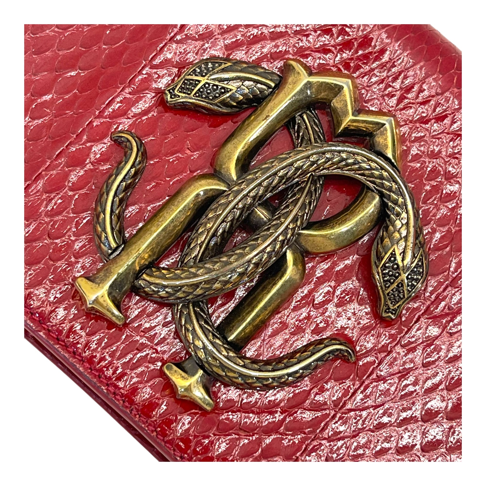 Roberto Cavalli Red Leather RC Monogram Flap Chain Bag