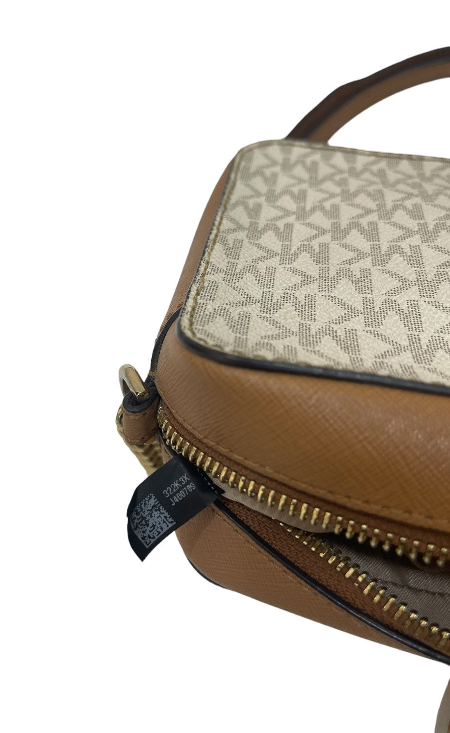 Michael Kors Beige/Tan Signature Star Cut-Out Coated Canvas and Leather Jet Set Crossbody Bag