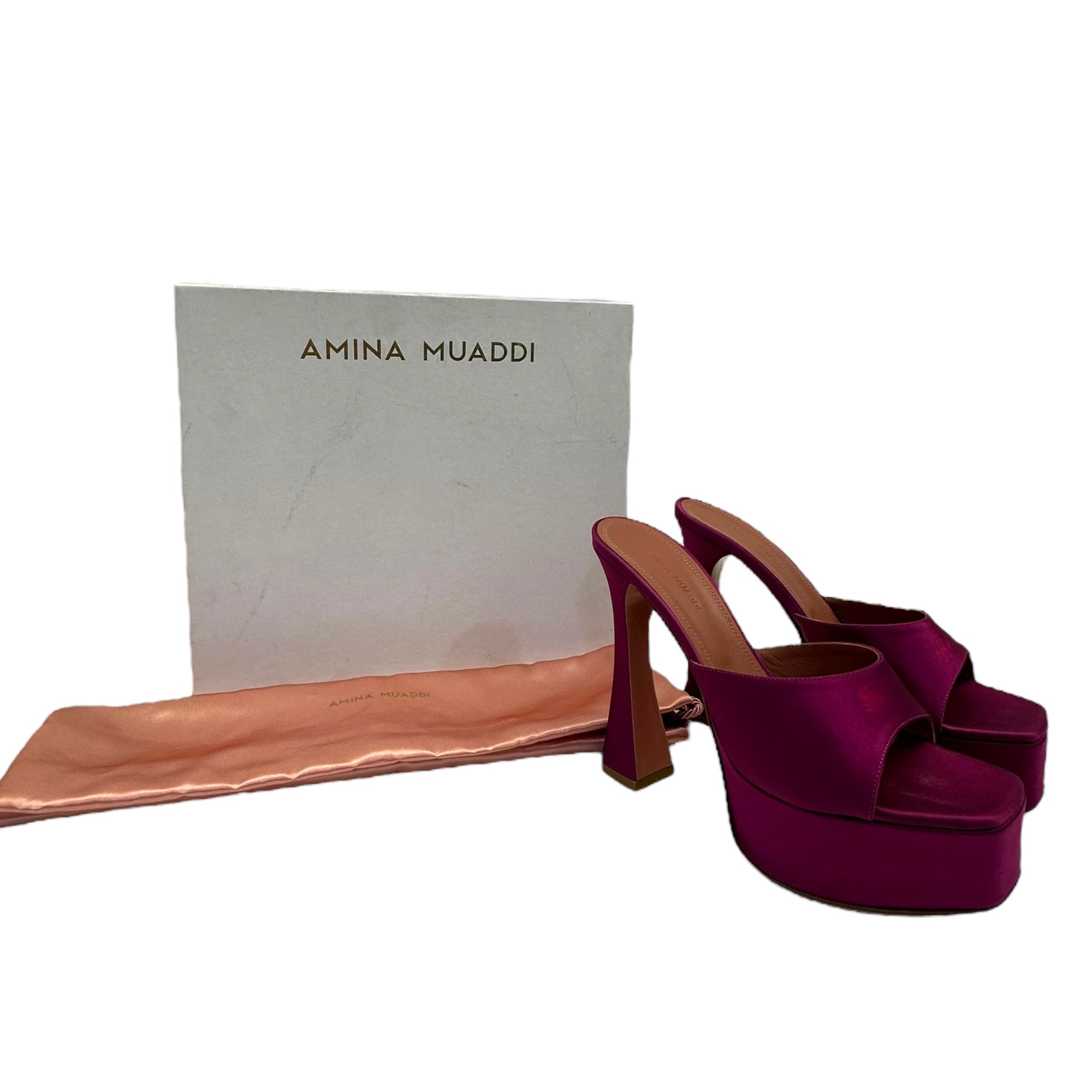 Amina Muaddi Platform Mules in Pink EU 39