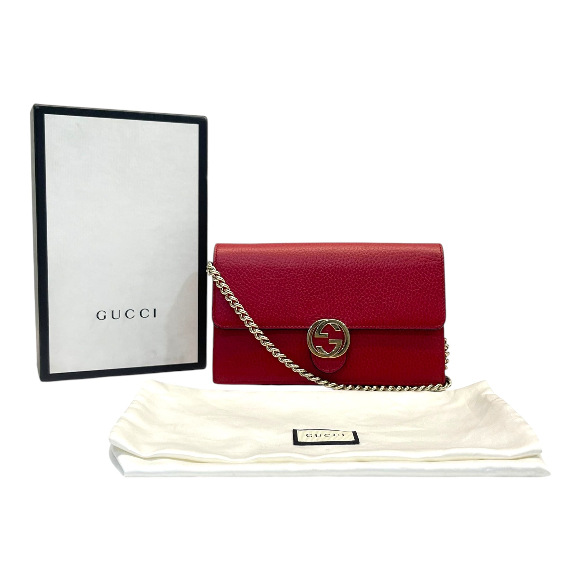 Gucci Red Interlocking GG Wallet on Chain