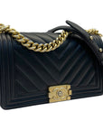 Chanel Calfskin Chevron Quilted Medium Boy Flap Bag (Black)