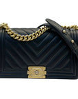 Chanel Calfskin Chevron Quilted Medium Boy Flap Bag (Black)