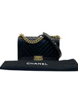 Chanel Calfskin Chevron Quilted Medium Boy Flap Bag (Black)