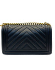 Chanel Calfskin Chevron Quilted Medium Boy Flap Bag (Black)