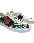 White Leather Ace Floral Embroidered Sneakers