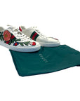 White Leather Ace Floral Embroidered Sneakers