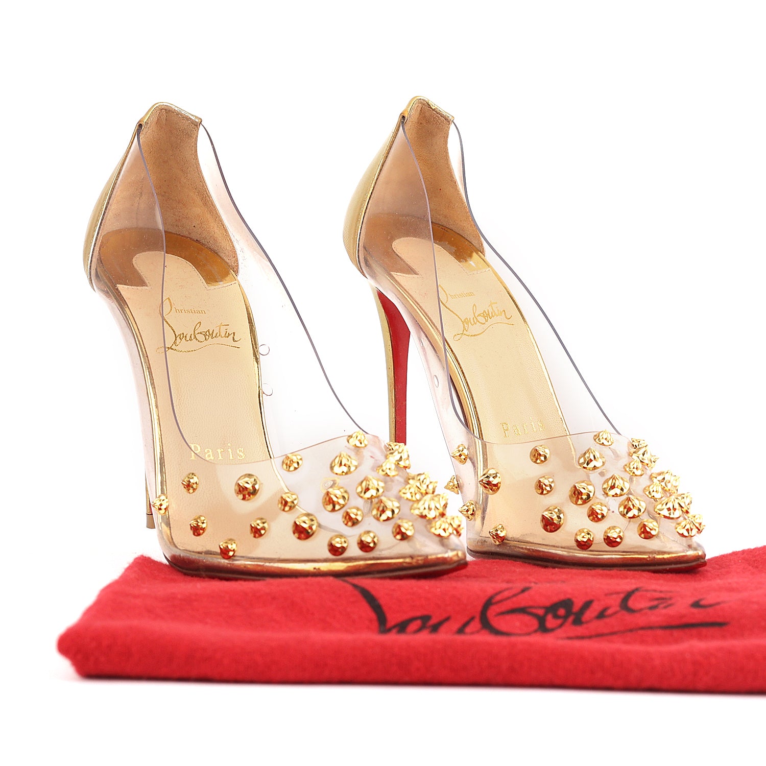 Gold spiked louboutins best sale